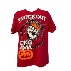 Ecko MMA Knockout Men's Size Large Red T Shirt Clenched Fist Punching Boxing Tee